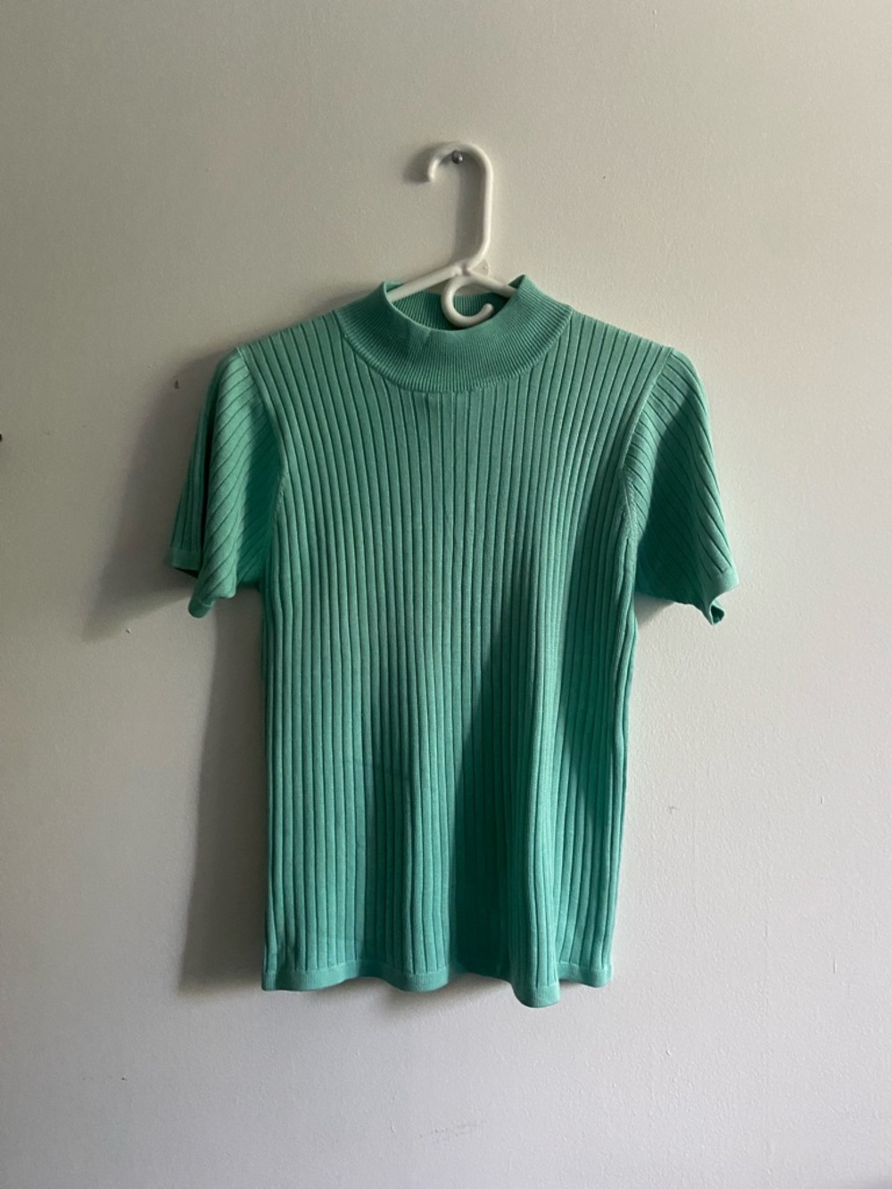 1990s Tiffany turquoise Mock Neck Short Sleeve Top Med